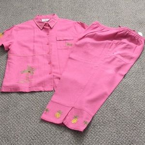 2piece linen and rayon summer embroidered set.